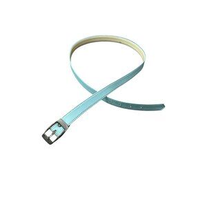Light Blue Leather Belt Size 18 Adjustable Silver Single Prong Metal Buckle